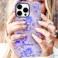 Vintage Purple Roses Romantic Floral Custom Name iPhone 16 Pro Max Case