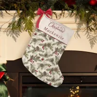 Watercolor Pine Cones  Botanical Script Christmas Small Christmas Stocking