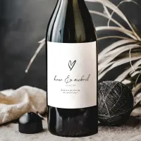 Love Calligraphy Thank You Heart Black B&W ID940 Wine Label