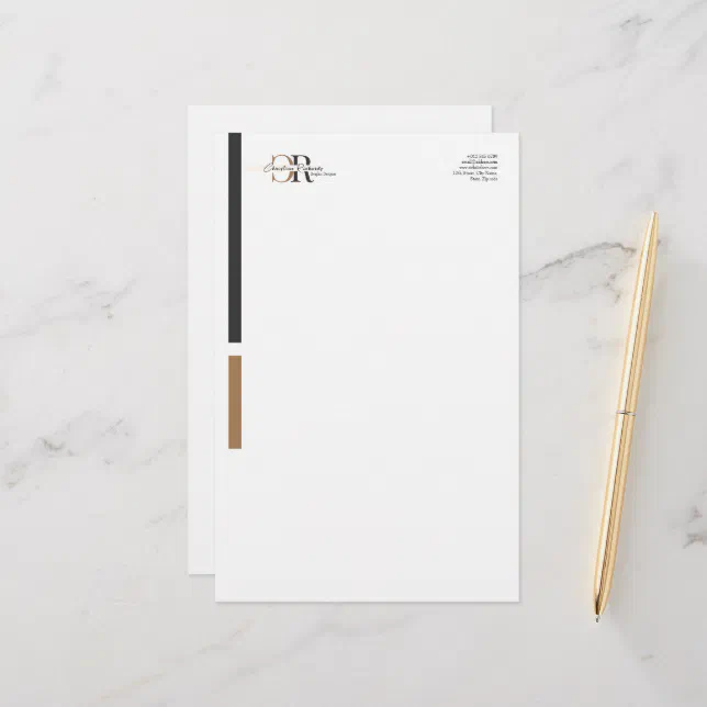 Simple Modern Black Gold Monogram Stationery