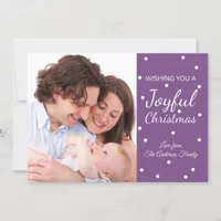 Joyful Christmas Purple Four Holiday Photos Card