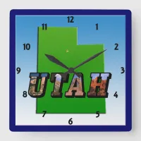 Utah Map Outline and Picture Text Clock