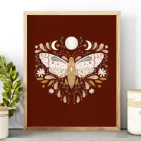 Modern Terracotta Boho Celestial Moon Moth Poster