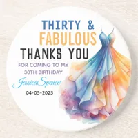 Watercolor Dress 30th Birthday Elegant & Feminine  Coaster