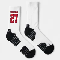 Sports Team White Red Name Number Basketball Socks