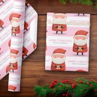 Cute Cartoon Santa Merry Christmas Name Pink Gift Wrapping Paper