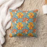 Groovy Flowers with Vintage Vibes Throw Pillow