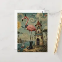 Surreal Pink Flamingo at the Beach Postcard