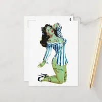 Halloween Retro Zombie Pinup in PJs Postcard