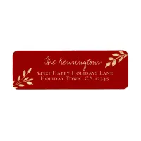 Elegant Christmas Gold Leaves on Winter Red Label