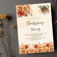 Thanksgiving dinner party orange floral bee luxury invitation