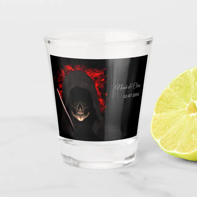 Scary red dark moody gothic skull halloween shot glass