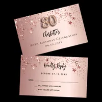 80th birthday party rose gold stars RSVP card