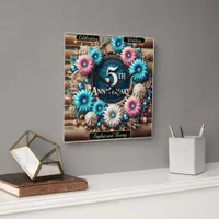 Eternal Bloom: Rustic Fifth Anniversary Design Square Wall Clock