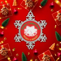 Green, Red & Gold Merry Christmas | Snowflake Pewter Christmas Ornament