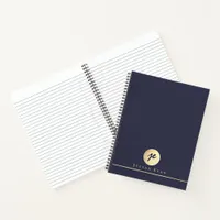 Elegant Navy Blue Gold Monogram Executive Spiral Notebook