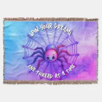 Cute Spider Inspirational Quote Monogram on purple Throw Blanket