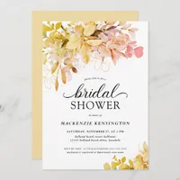 Fall Gold Blush Floral Eucalyptus Bridal Shower Invitation