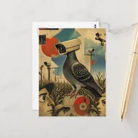 surreal surveillance camera pigeons in the corn  postcard