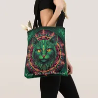 Cosmic Guardian Cat – Neon Galaxy Mandala Tote Bag