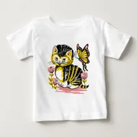 Adorable Kitten and Butterfly Baby T-Shirt