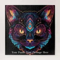 Neon Mandala Cat Jigsaw Puzzle