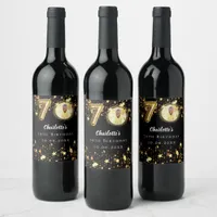 70th birthday black gold stars photo wine label