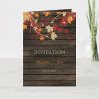 Barn Wood Rustic Fall Leaves Wedding invitations