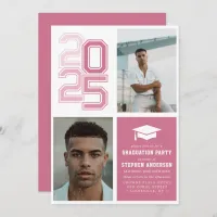 Modern Varsity Pink | Photo Graduation Party Invitation