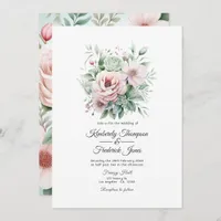 Dusty Rose, Mint Green, and Blush Floral Wedding Invitation