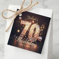 Gold Glitter Disco Ball Music 70th Birthday Party Favor Tags