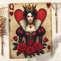 Queen of Hearts Vintage Rose Card Scrapbook Paper