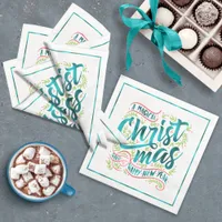 Magical Christmas Typography Teal ID441 Paper Dinner Napkins