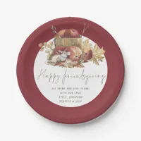 Cute Mouse Handwriting Script Happy Friendsgiving Paper Plates