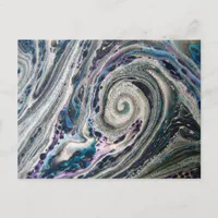 Blue Abstract Paint Pour Postcard