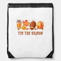 Tis The Season Leopard Football Halloween Fall Drawstring Bag