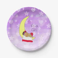 Hispanic Baby Girl Sleeping on Moon Baby Shower Paper Plates