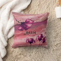 Pink Personalized Art Flowers Pillow