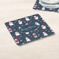 Polar Beary Merry Christmas Pattern ID851 Square Paper Coaster