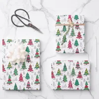 Quirky Whimsical Decorated Christmas Trees Doodles Wrapping Paper Sheets