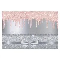 Silver rose gold glitter drips blush elegant bow tissue paper