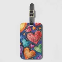 Hand Drawn Hearts & Stars Luggage Tag