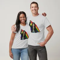 Woman in a Peace T-shirt With a Rainbow Flag LGBTQ