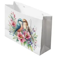 Love Birds in Spring Flowers  Large Gift Bag