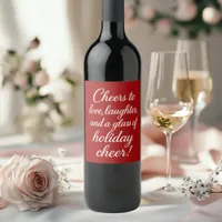 Christmas party red white love laughter cheer wine label