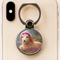 Cute easter lamb with flowers -   phone ring stand