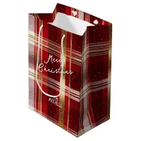 Red Gold Christmas Tartan Pattern#7 ID1009 Medium Gift Bag