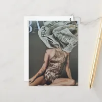 Retro Newspaper Flower Woman Collage Postcard