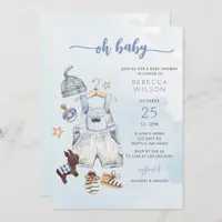 Oh Baby Blue Boho Boy Baby Shower Invitation