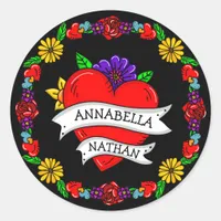 Romantic Couple's Gift | Tattoo Style Art    Classic Round Sticker